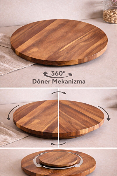 MİS KİTCHEN 23 cm Acacia Wood Rotating Presentation Stand |   360 °   Lazy Su...