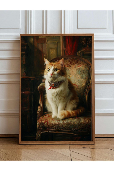 Tuba Decor Tablou într-o singură bucată, înrămat în lemn, cu o pisică inocentă