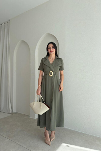 Sorridi Belted Tencel Fabric Long Dress with Gold Accessories