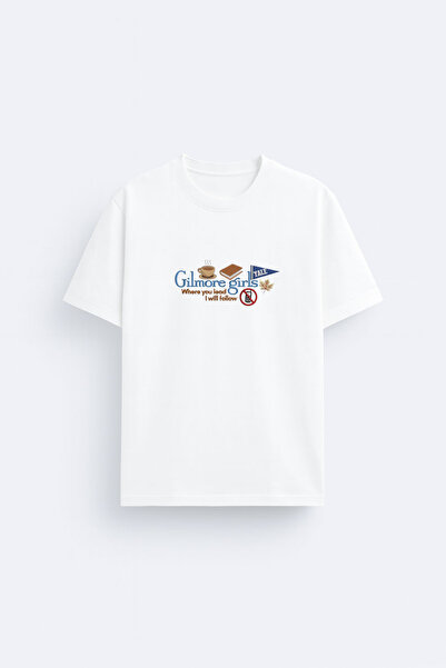 AYDESİGN Tricou alb cu imprimeu Gilmore Girls, cu gât tip crewneck