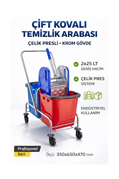 figanlar ambalaj Çift Kovalı Temizlik Arabası Çelik Presli Krom Gövde 2x25 Lt...