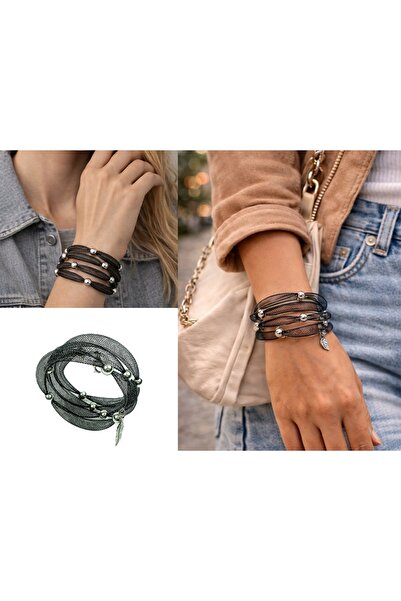 IRISIMA Black Mesh Spiral Bracelet – Silver Bead Detail, Modern & Stylish Design