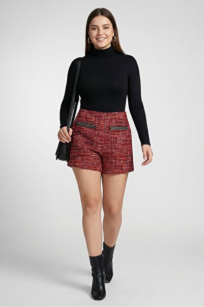 Maje Women Textured Basic Tweed Shorts, Red