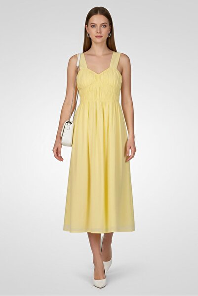 BURBERRY Women Plain Midi Dress, Yellow