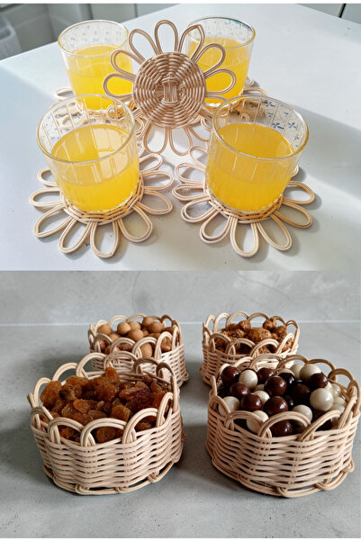 MaviMarinUrla El Yapımı Rattan Bambu Çerezlik ve Papatya Bardak Altlığı, Çok ...