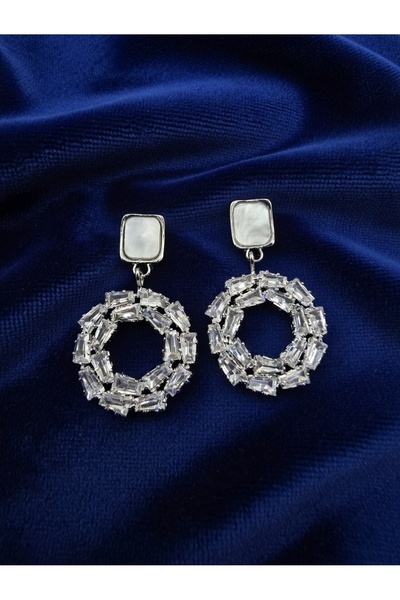ahsenaksesuar2025 Elegant Pearlescent Circle Design Sparkling Zircon Stone Da...