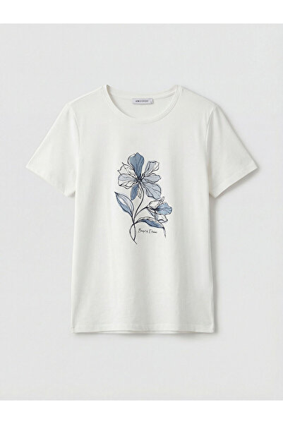 LC Waikiki LCWAIKIKI ClassicEcru Γυναικείο T-Shirt με λαιμόκοψη ποδηλάτου και...