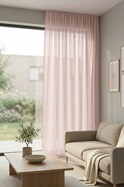 Luvora Home Solen Non-Folded Linen Tulle Curtain - Powder