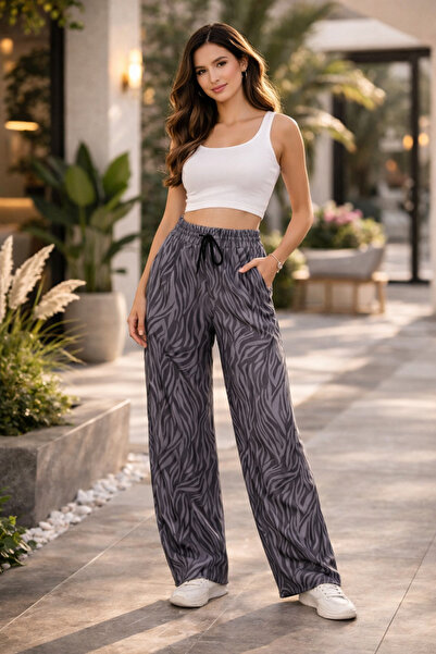 Lasirius Women's Palazzo Pants, Ottoman Fabric, High Waist, Elastic Waist, Po...