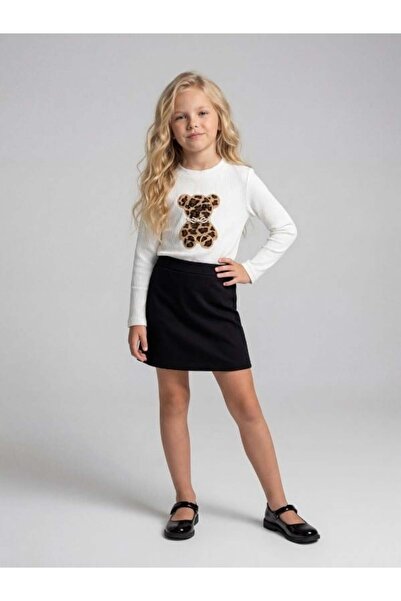 Zekids Момичешка блуза с леопардов принт и детайли с мечета