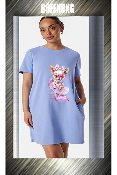 HOFFNUNG Unisex Short Sleeve Round Neck Dog Pink Shes Printed Solid Color Lon...