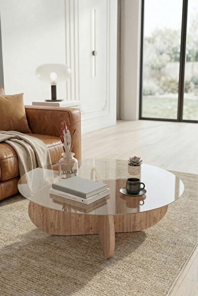 Cos.kim Çam Orta Sehpa Cam Orta Sehpa Ahşap Temperli İskandinav Tasarım