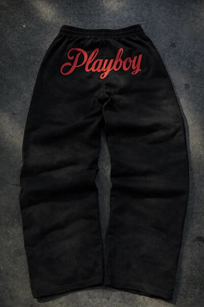 Violon Playboy Detailed Black Baggy Sweatpants