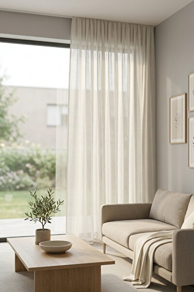 Luvora Home Solen Non-Folded Linen Tulle Curtain - Ecru
