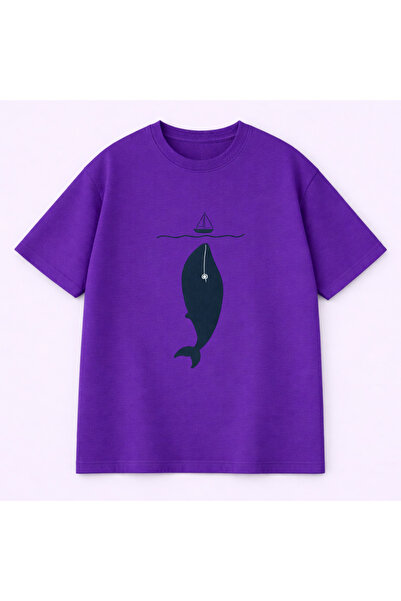 VODEXA Tricou oversize unisex cu imprimeu WHALES, 100% bumbac, croială confor...