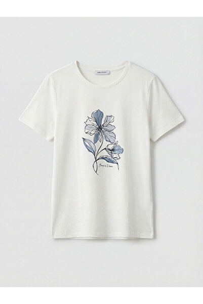 LC Waikiki RMZ GİYİM FARKIYA تي شيرت نسائي مزين بالزهور ذو ياقة روبا