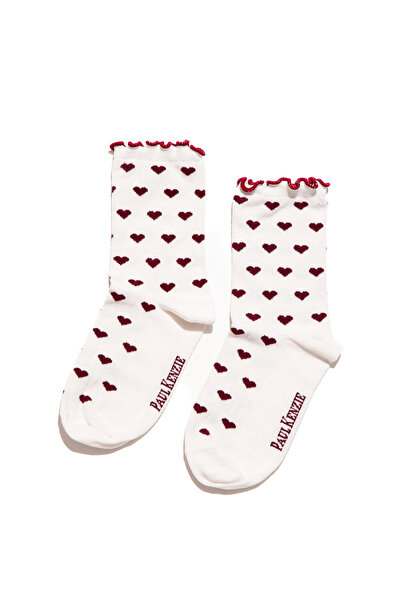 Paul Kenzie Valentine Collection - Ruffle Socks - Burgundy Hearts