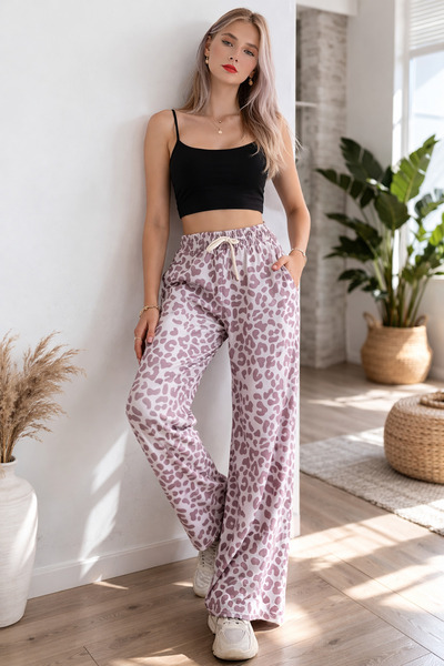 Lasirius Women's Palazzo Pants, Ottoman Fabric, High Waist, Elastic Waist, Po...