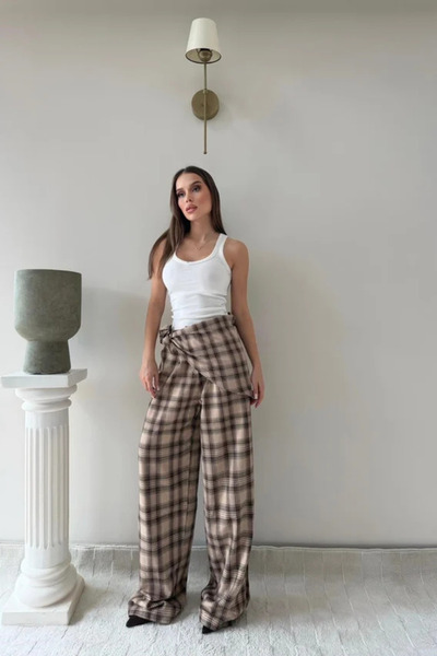 Sorridi Belted Plaid High-Waisted Trousers