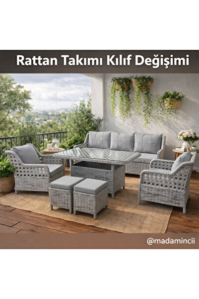 MADAMİNCİ Rattan Balkon & Bahçe Mobilyası Minder Kılıfı – Su İtici, UV Dayanı...