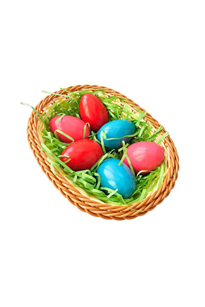 MATTELOT TOYS Cos decorativ de Paste cu 6 oua din lemn colorate pe pat de iarba