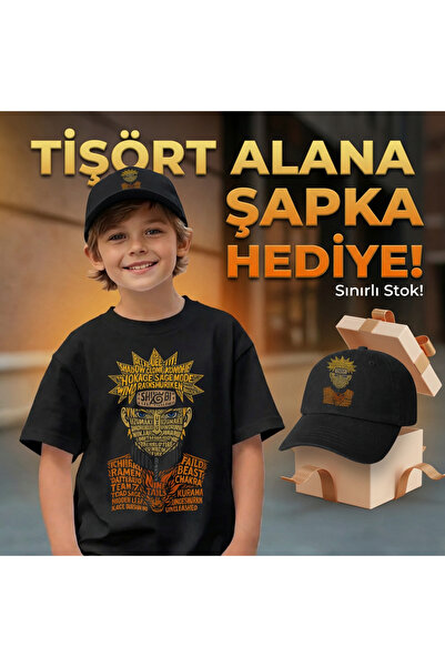 barsdepo Set tricou NARUTO cu imprimeu cu cadou PĂLĂRIE |   Calitate PREMIUM