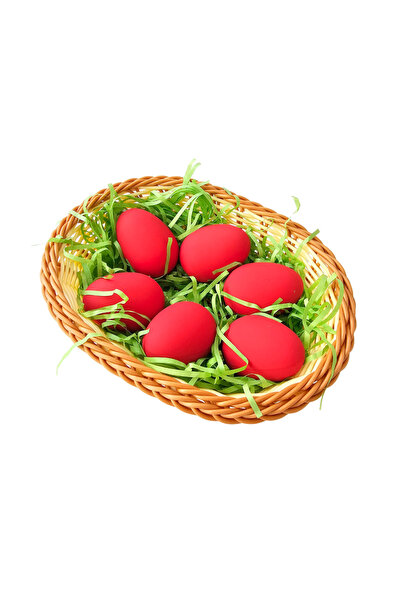 MATTELOT TOYS Cos decorativ de Paste cu 6 oua rosii din cauciuc pe pat de iarba