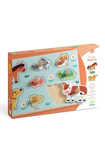djeco Puzzle din lemn cu butoni,