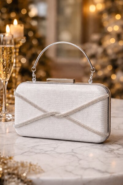 LAREON Women's White Crystal Stone Evening Dress Clutch Bag - Bridal and Gues...
