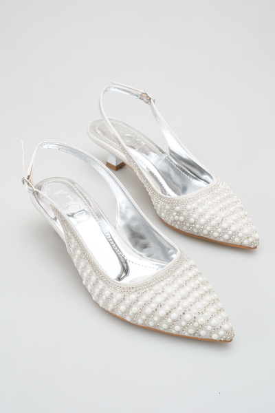 bashrol Pantofi de mireasă pentru femei, cu vârf ascuțit, cu detaliu perlat, ...