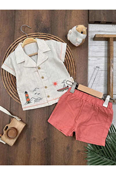 Bolly Baby Linen Embroidered Front Buttoned Summer Baby Boy Suit