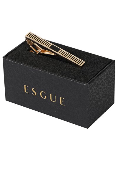 Esgue Gold Siyah Renk İnce Çizgili Minimal Kravat Klipsi – KM:5266