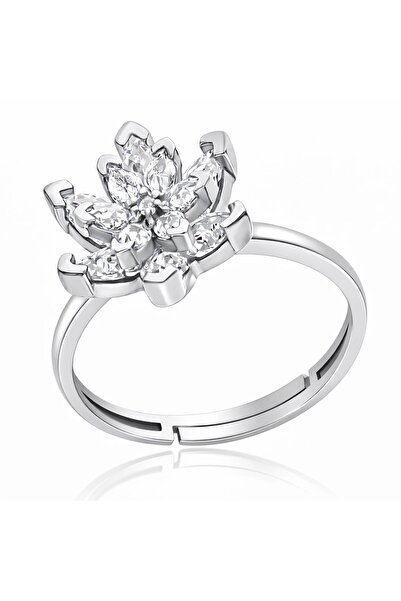 Inure Jewelry Gümüş Beyaz Taşlı Lotus Çiçeği Kadın Yüzük
