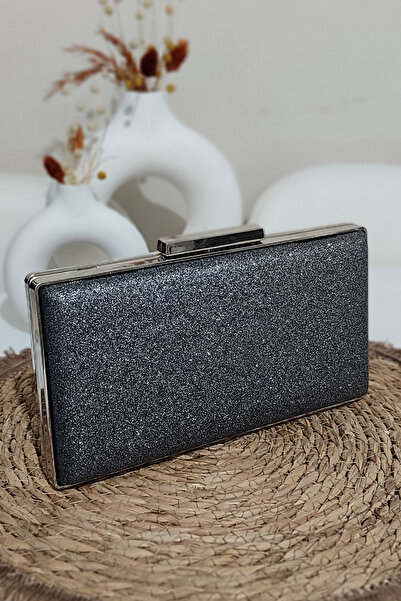 LAREON Women's Silver and Anthracite Glitter Portfolio Evening Dress Clutch B...