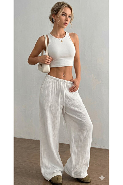 Boi Women's Black Gofre Breathable Fabric Summer Loose Spanish Flare High Wai...