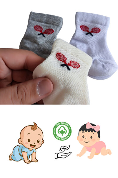 DİLRUBA AVM Patterned Unisex Baby Combed Cotton Booties Socks 3 Pack