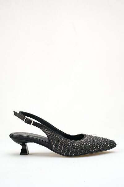 bashrol Women's Pointed Toe Pearl Detailed Elegant Champagne Heel Open Back B...