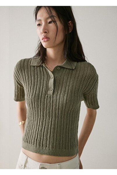 MANGO Woman Ajur örgü polo yaka kazak