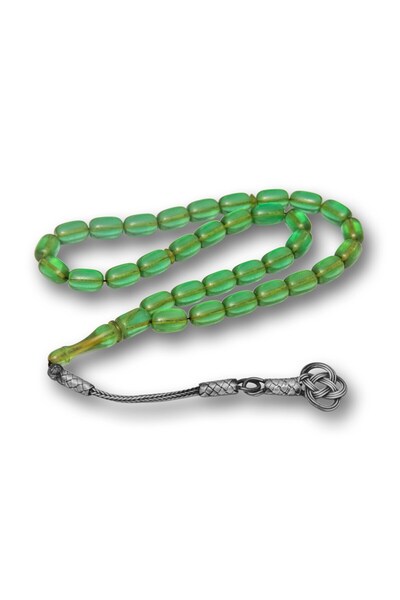 Inure Jewelry Ασημί Καζάζ Φούντα Κάψουλα Κομμένη Πράσινη Κεχριμπάρι Κεχριμπάρ...