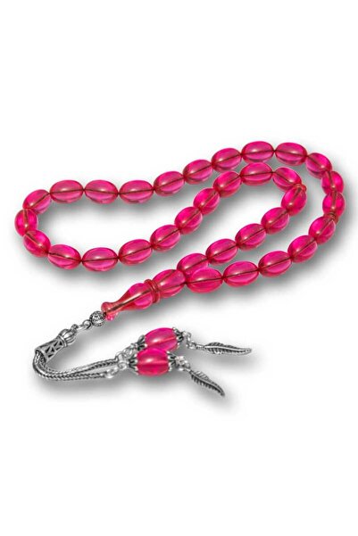 Inure Jewelry Silver Tasseled Pink Fire Amber Prayer Beads