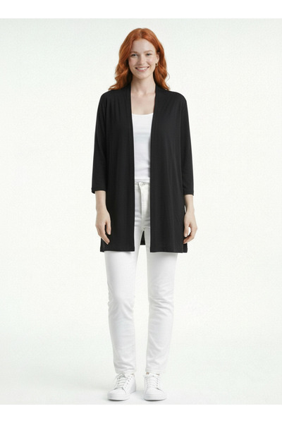 Neden Tekstil سترة نسائية سوداء طويلة الأكمام بقصة مريحة