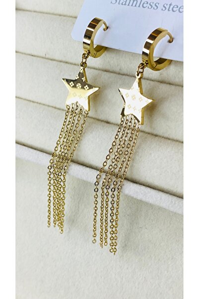 SELUVİA Women's Steel Star Dangle Earrings Gold Color – Stylish and Modern St...