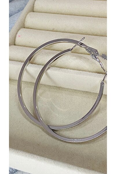 SELUVİA Angled Silver Steel Hoop Earrings 5 cm – Modern Geometric Design Stee...