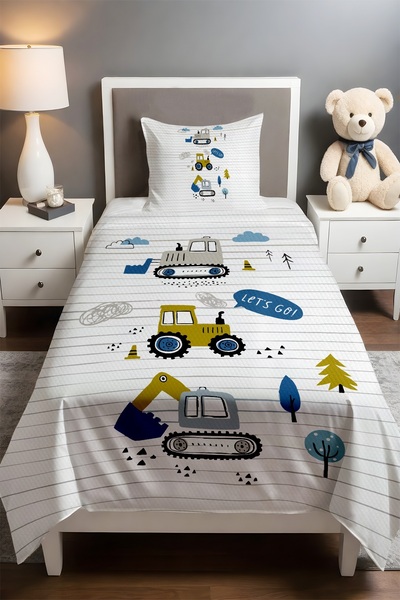 EVPANYA Tiny Construction Site Team Patterned Single Baby and Child Pique Set