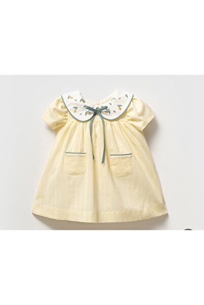 Ministil-bebeğinizin ilk stili Baby Girl Light Yellow Dress with Lemon Embroi...