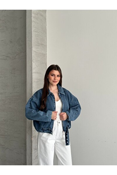 moda çağdaş سترة من الدنيم الأزرق الفاخر بمقاس كبير - موضة الشارع العصرية