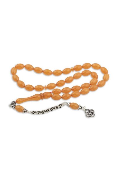 Inure Jewelry Ασημένια φούντα κριθάρι Squeeze κεχριμπαρένια χάντρες προσευχής