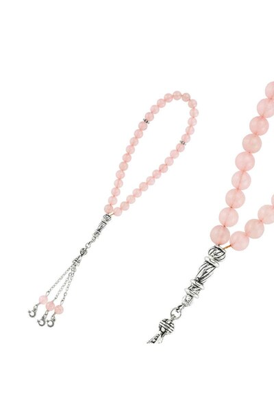 Inure Jewelry Mărgele de rugăciune din cuarț roz cu ciucuri din piatră naturală