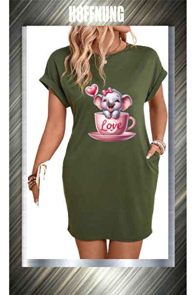 HOFFNUNG Unisex Short Sleeve Round Neck Love Elephant Printed Solid Color Lon...