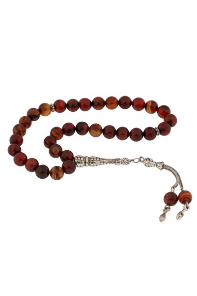 Inure Jewelry ​ سبحة حجر العقيق الطبيعي مع شرابة معدنية